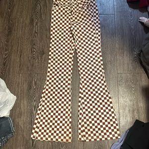 Hollister flared checkered, brown, and cream white pants!